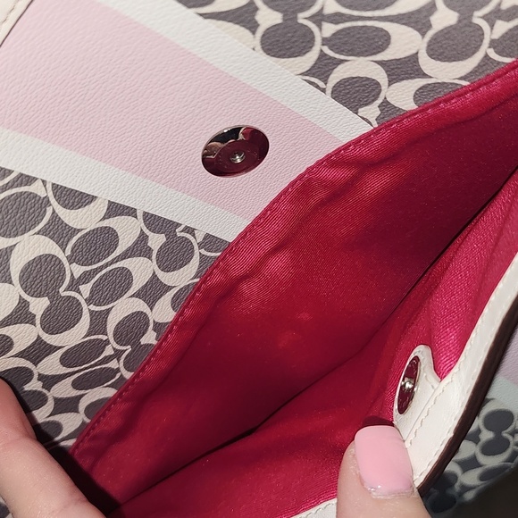 Coach Large Leather Pink Gray Business Work Tote Diaper Bag Signature C Rare - Picture 6 of 16